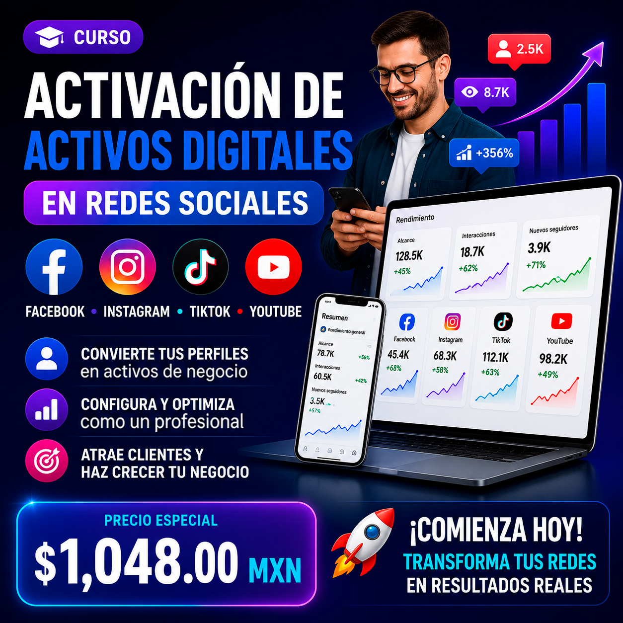 7. Activación Activos digitales en facebook, tiktok, instagram y youtube ( Curso )